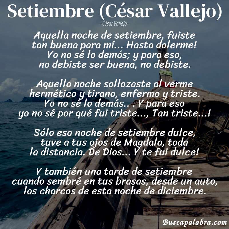 Poema Setiembre (César Vallejo) de César Vallejo con fondo de barca