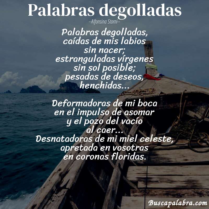 Poema Palabras degolladas de Alfonsina Storni con fondo de barca