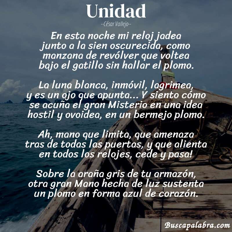 Poema Unidad de César Vallejo con fondo de barca