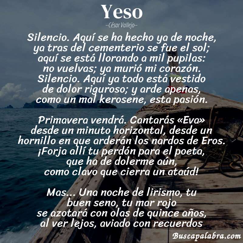 Poema Yeso de César Vallejo con fondo de barca