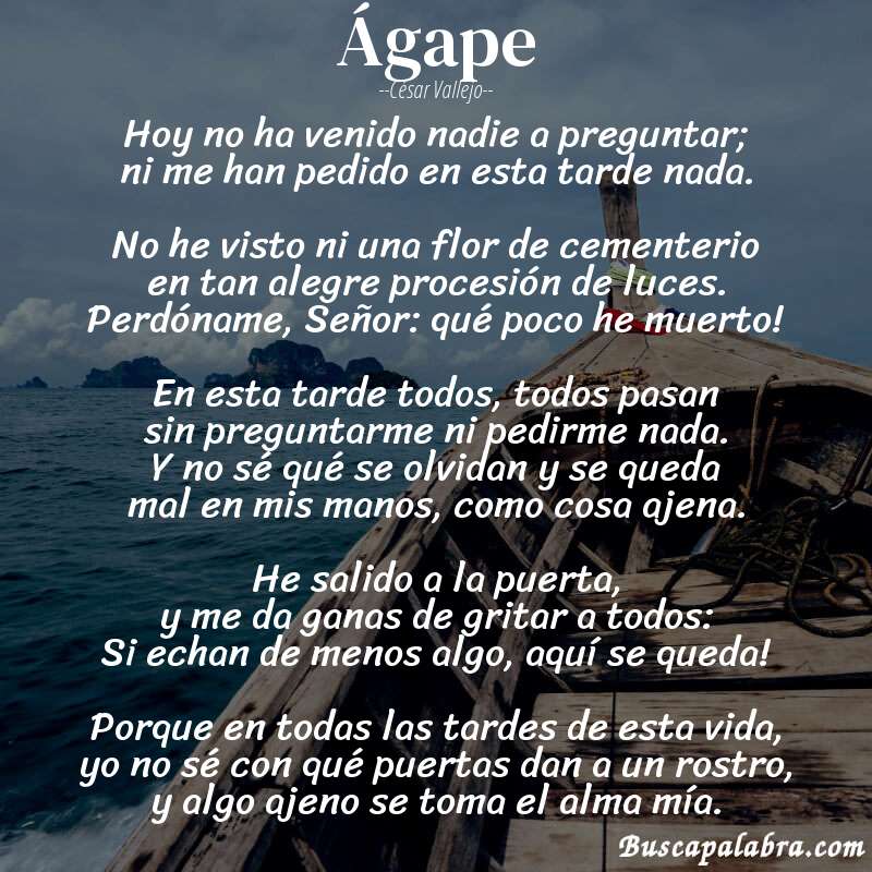 Poema Ágape de César Vallejo con fondo de barca