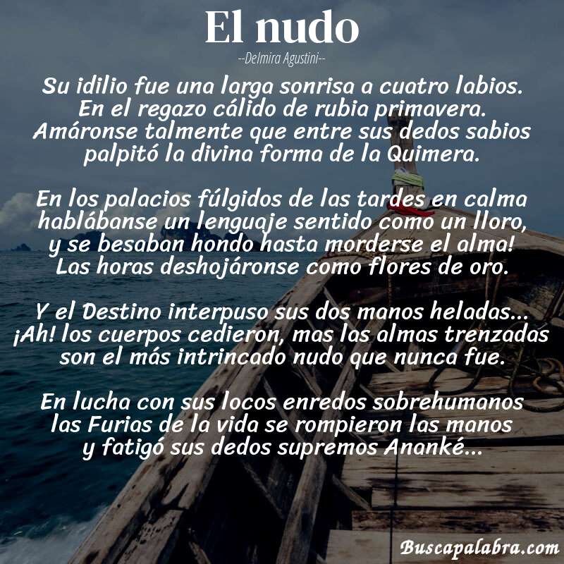 Poema El nudo de Delmira Agustini con fondo de barca
