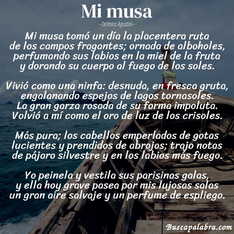 Poema Mi musa de Delmira Agustini con fondo de barca
