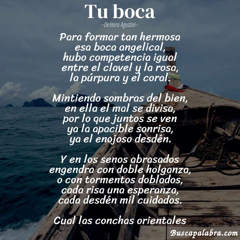 Poema Tu boca de Delmira Agustini con fondo de barca