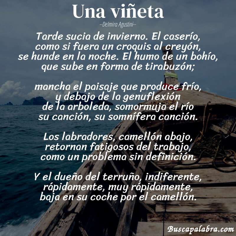 Poema Una viñeta de Delmira Agustini con fondo de barca