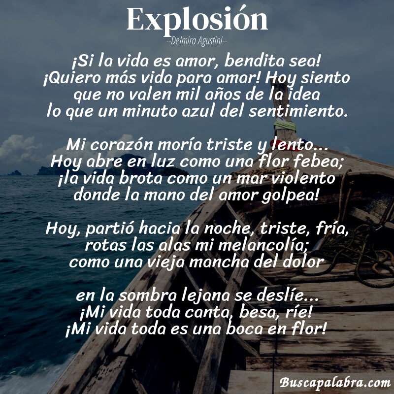 Poema Explosión de Delmira Agustini con fondo de barca