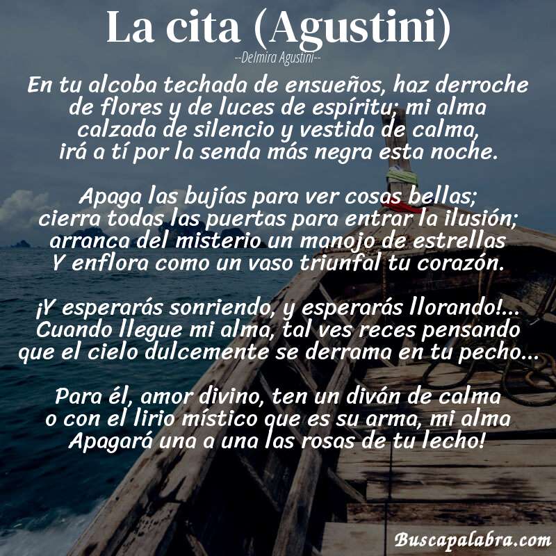 Poema La cita (Agustini) de Delmira Agustini con fondo de barca