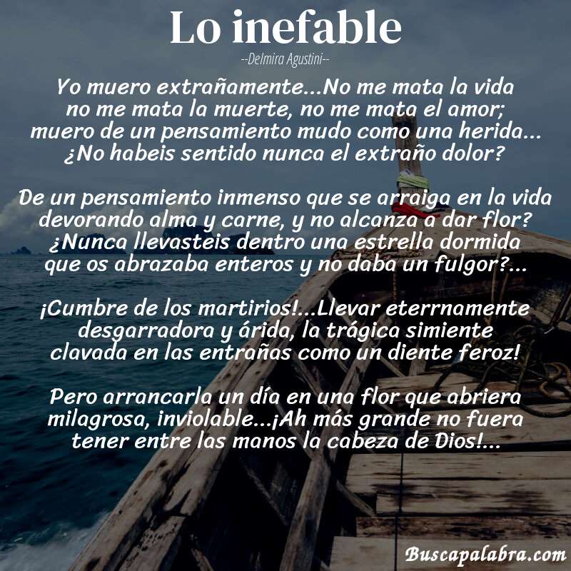 Poema Lo inefable de Delmira Agustini con fondo de barca