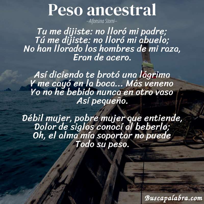 Poema Peso ancestral de Alfonsina Storni con fondo de barca