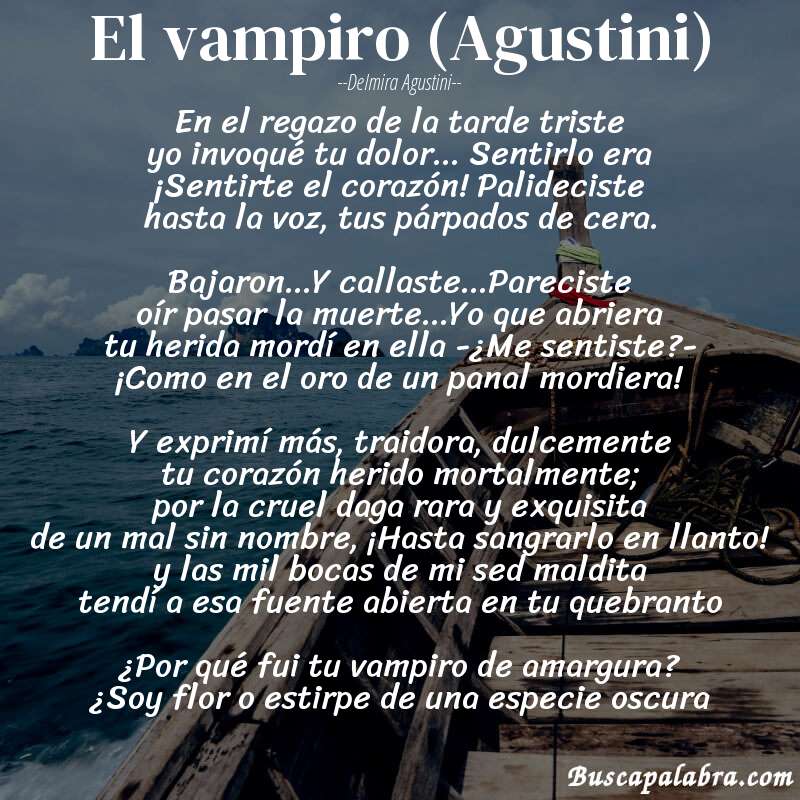 Poema El vampiro (Agustini) de Delmira Agustini con fondo de barca