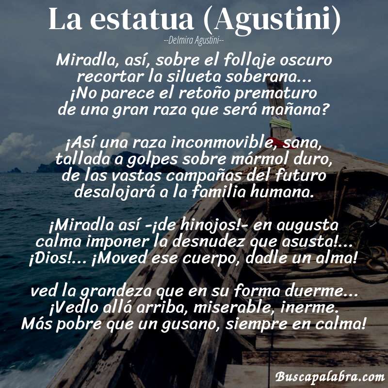 Poema La estatua (Agustini) de Delmira Agustini con fondo de barca
