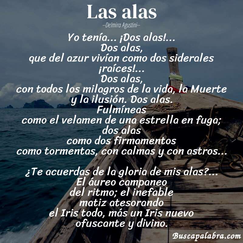 Poema Las alas de Delmira Agustini con fondo de barca