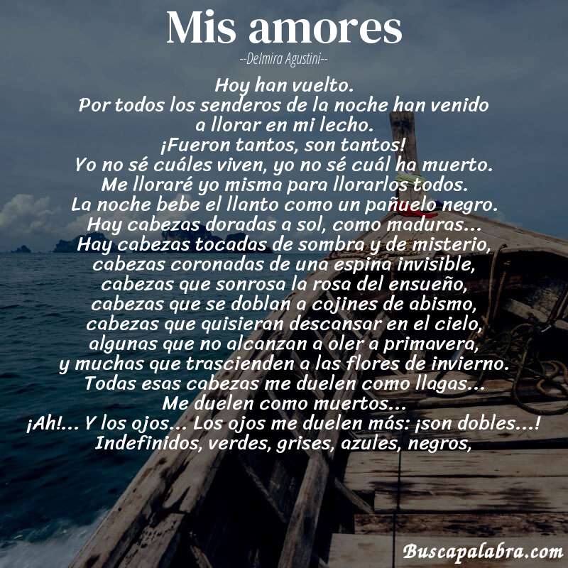 Poema Mis amores de Delmira Agustini con fondo de barca
