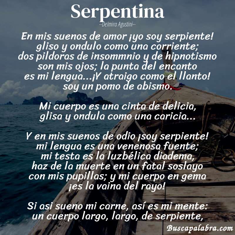 Poema Serpentina de Delmira Agustini con fondo de barca
