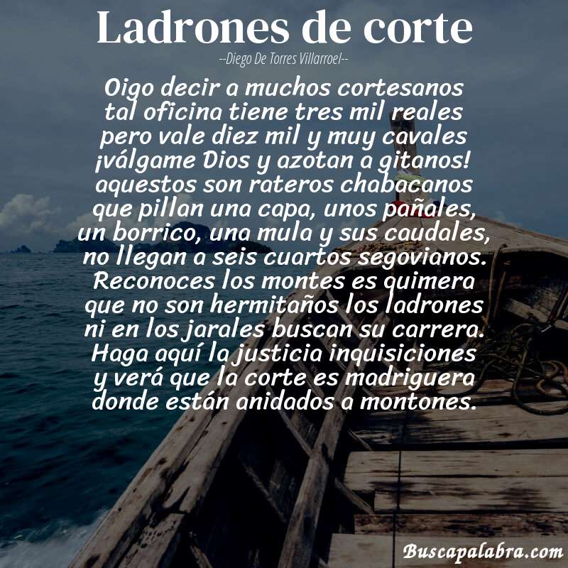 Poema ladrones de corte de Diego de Torres Villarroel con fondo de barca