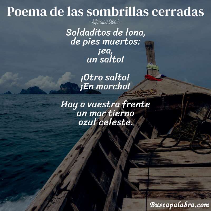 Poema Poema de las sombrillas cerradas de Alfonsina Storni con fondo de barca