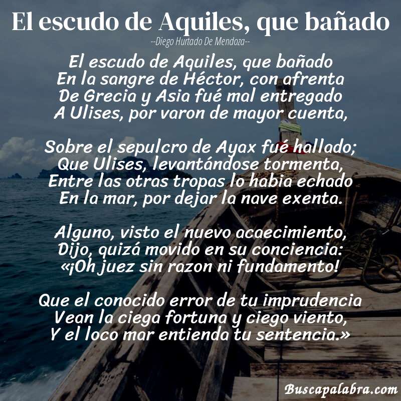 Poema El escudo de Aquiles, que bañado de Diego Hurtado de Mendoza con fondo de barca