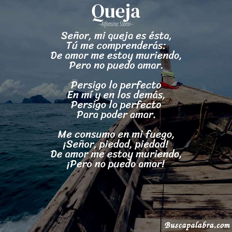 Poema Queja de Alfonsina Storni con fondo de barca