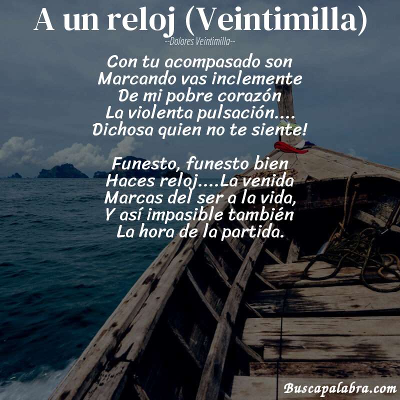 Poema A un reloj (Veintimilla) de Dolores Veintimilla con fondo de barca