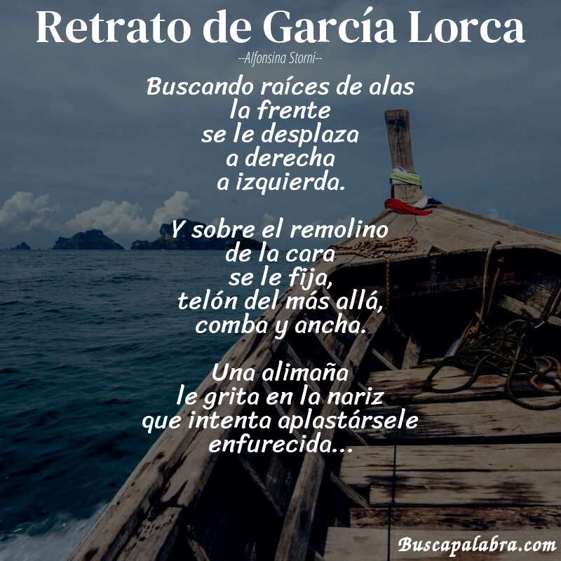 Poema Retrato de García Lorca de Alfonsina Storni con fondo de barca