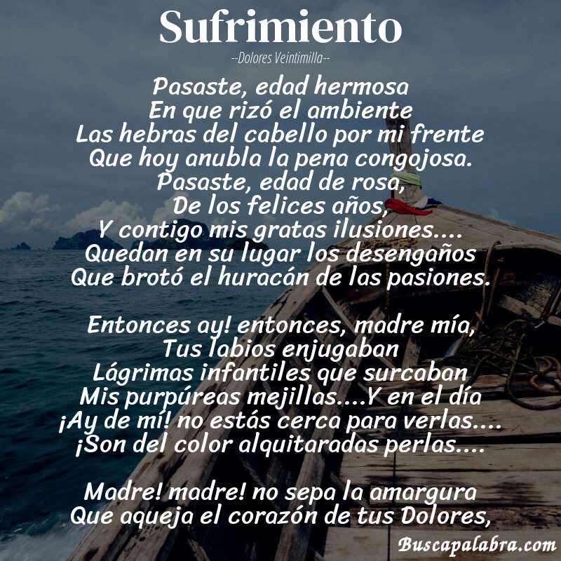 Poema Sufrimiento de Dolores Veintimilla con fondo de barca
