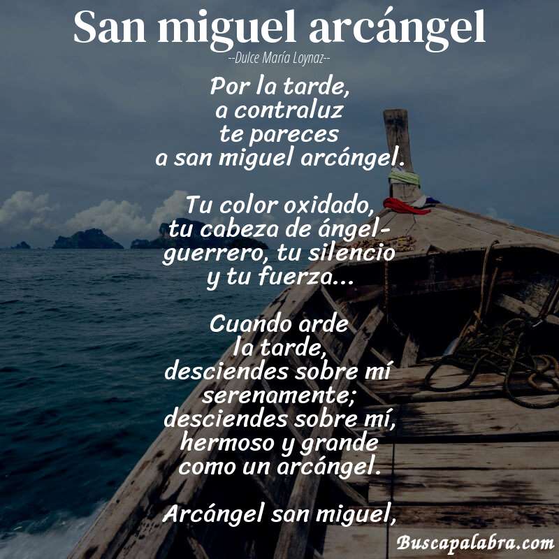 Poema san miguel arcángel de Dulce María Loynaz con fondo de barca