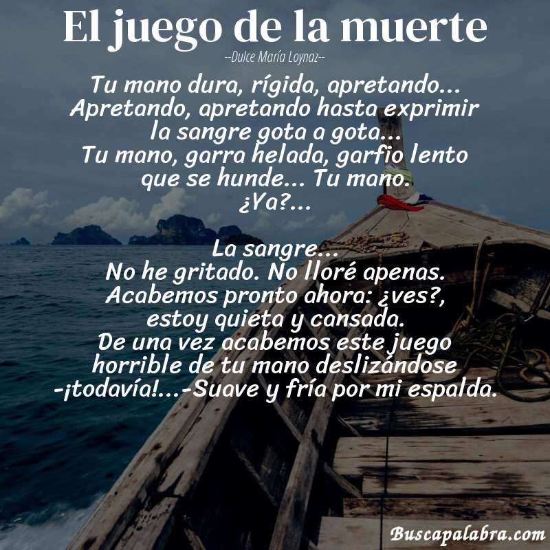 Poema el juego de la muerte de Dulce María Loynaz con fondo de barca
