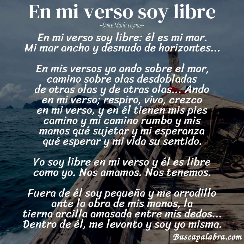 Poema en mi verso soy libre de Dulce María Loynaz con fondo de barca