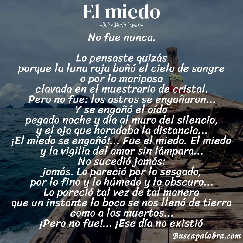 Poema el miedo de Dulce María Loynaz con fondo de barca