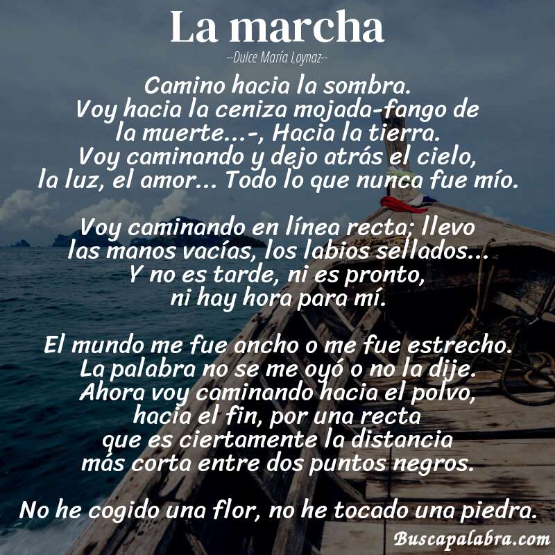 Poema la marcha de Dulce María Loynaz con fondo de barca