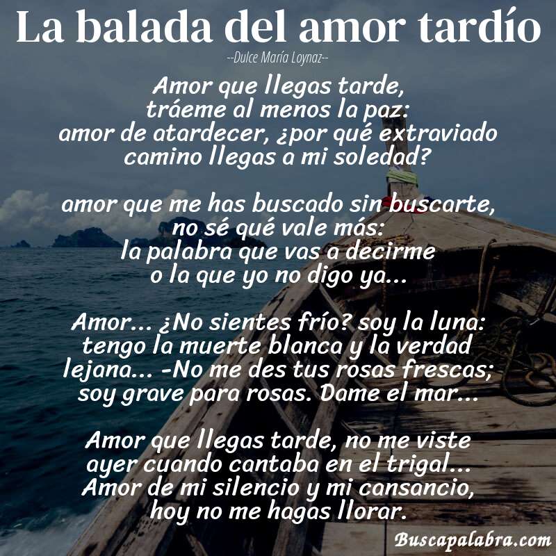 Poema la balada del amor tardío de Dulce María Loynaz con fondo de barca