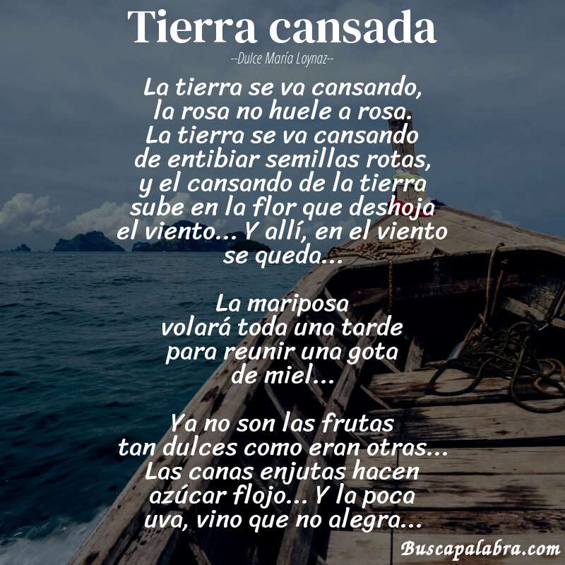 Poema tierra cansada de Dulce María Loynaz con fondo de barca