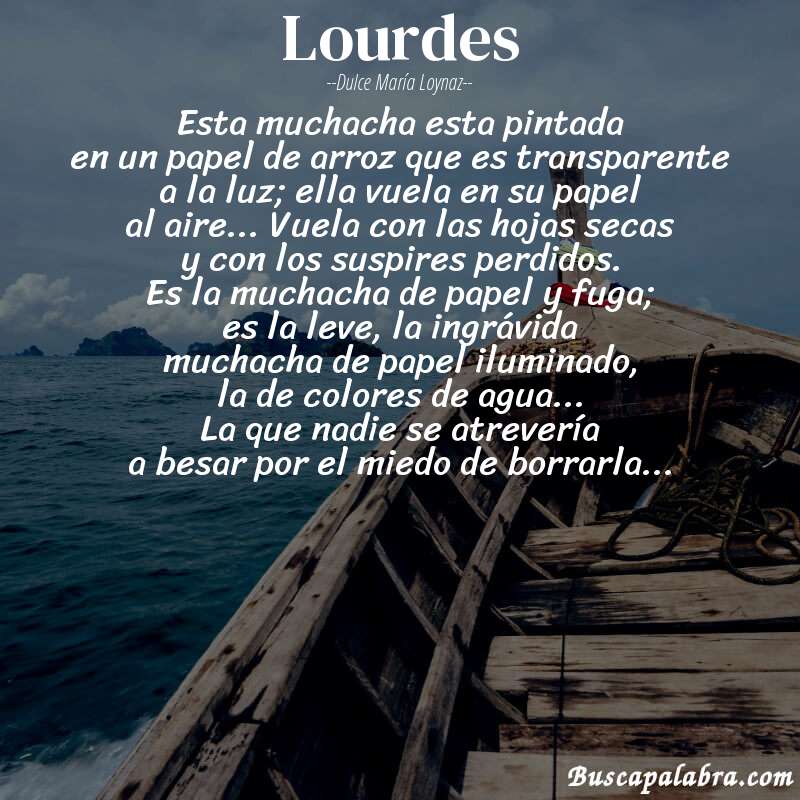Poema lourdes de Dulce María Loynaz con fondo de barca
