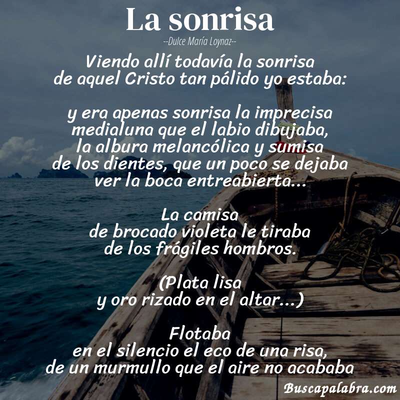 Poema la sonrisa de Dulce María Loynaz con fondo de barca