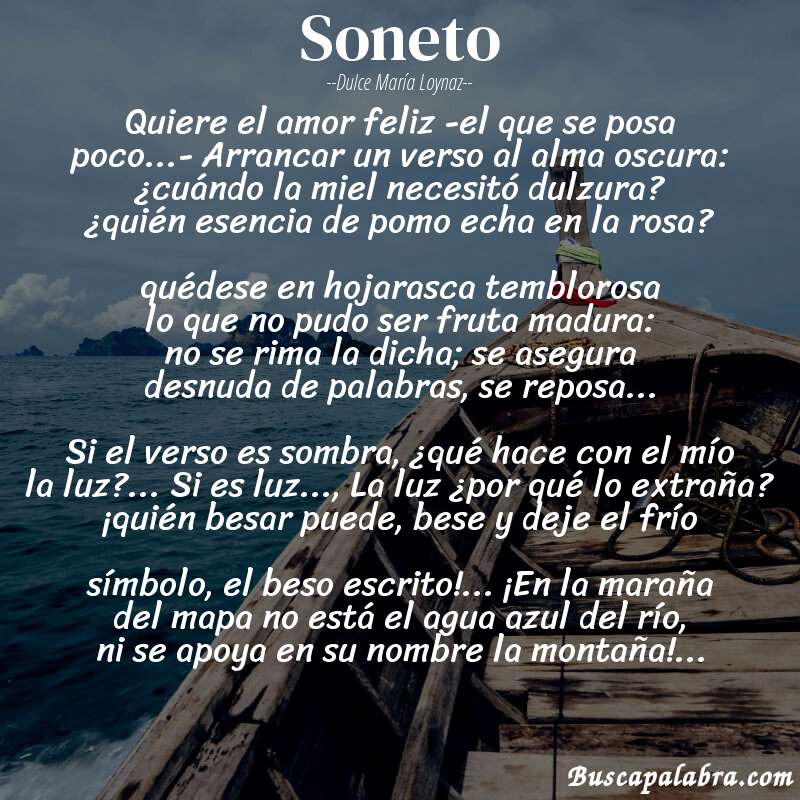 Poema soneto de Dulce María Loynaz con fondo de barca