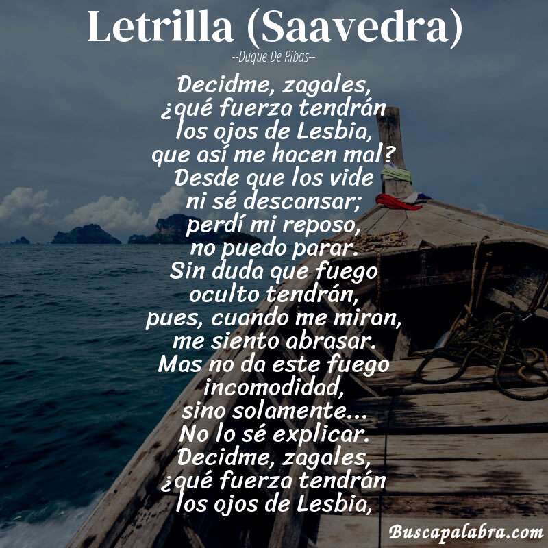 Poema Letrilla (Saavedra) de Duque de Ribas con fondo de barca