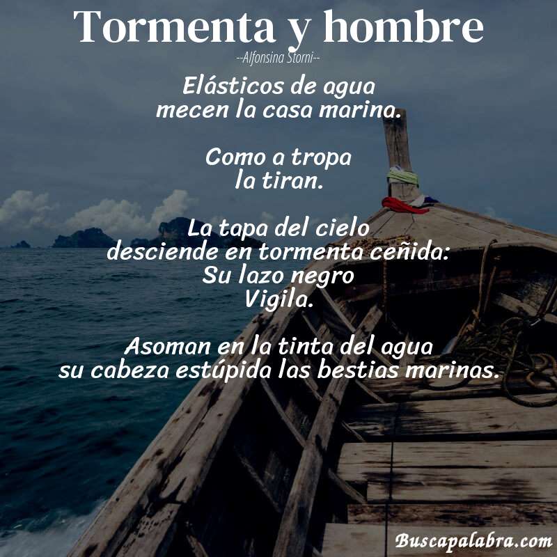 Poema Tormenta y hombre de Alfonsina Storni con fondo de barca