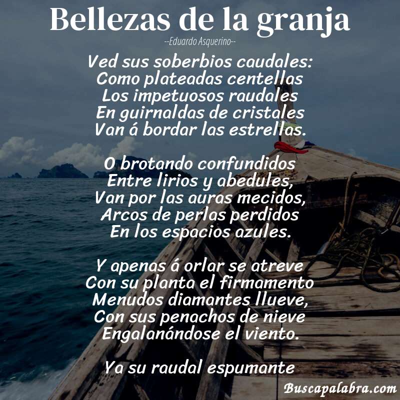 Poema Bellezas de la granja de Eduardo Asquerino con fondo de barca