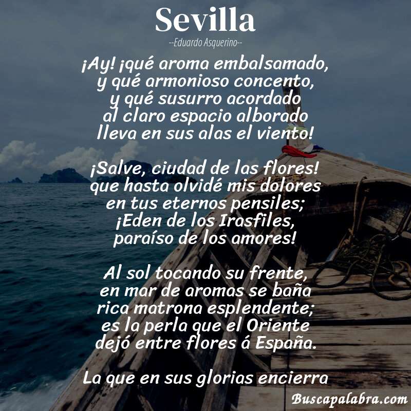 Poema Sevilla de Eduardo Asquerino con fondo de barca