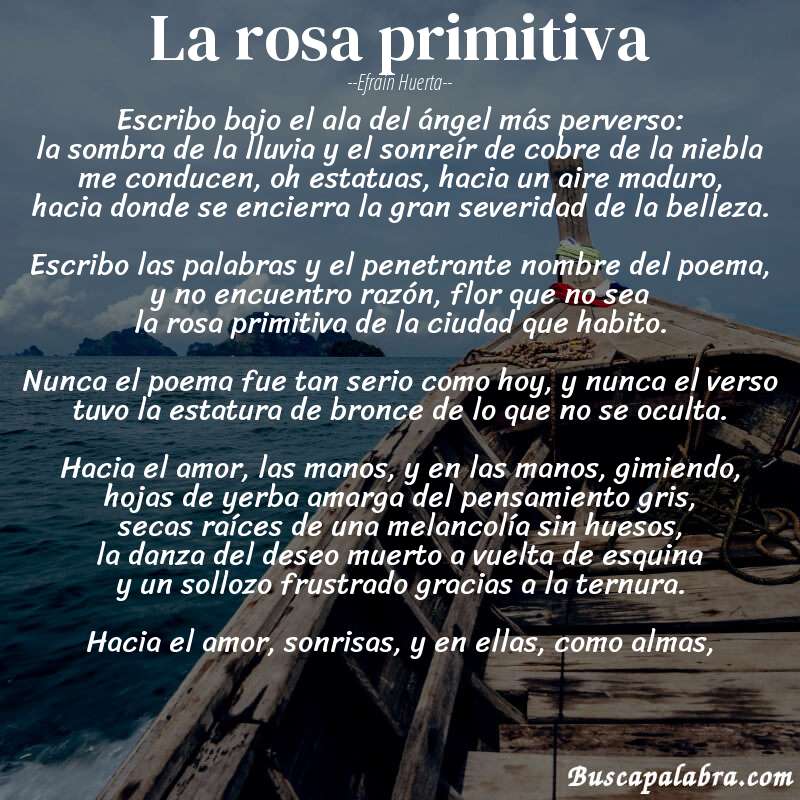 Poema la rosa primitiva de Efraín Huerta con fondo de barca