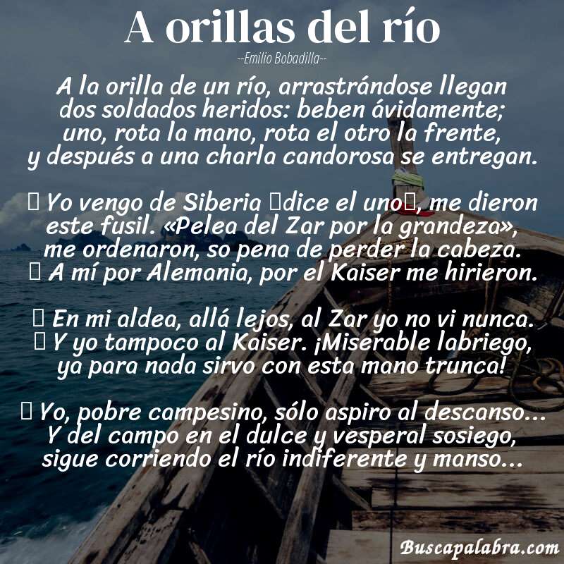 Poema A orillas del río de Emilio Bobadilla con fondo de barca