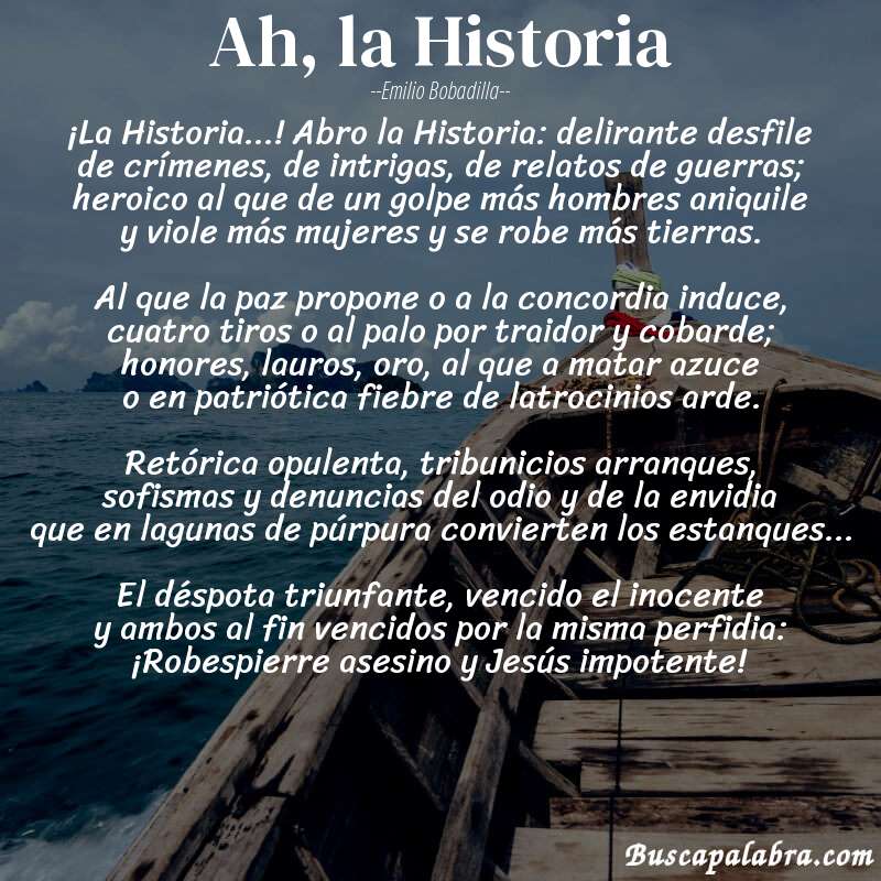 Poema Ah, la Historia de Emilio Bobadilla con fondo de barca