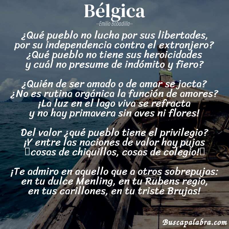 Poema Bélgica de Emilio Bobadilla con fondo de barca