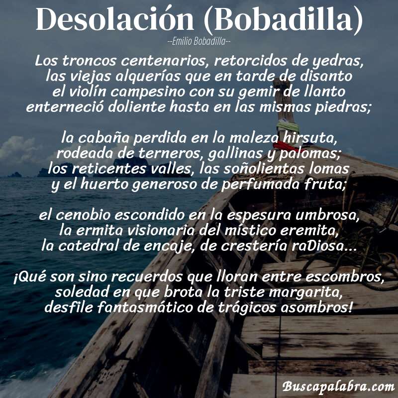 Poema Desolación (Bobadilla) de Emilio Bobadilla con fondo de barca