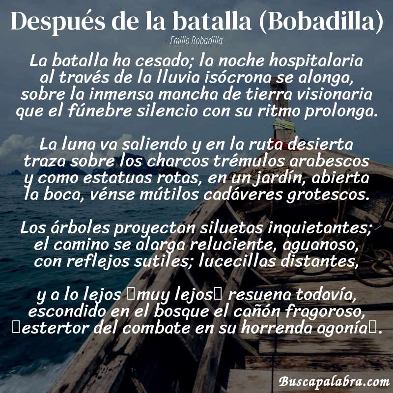 Poema Después de la batalla (Bobadilla) de Emilio Bobadilla con fondo de barca
