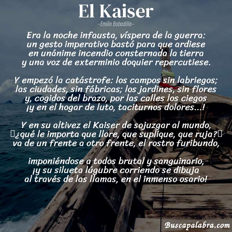 Poema El Kaiser de Emilio Bobadilla con fondo de barca