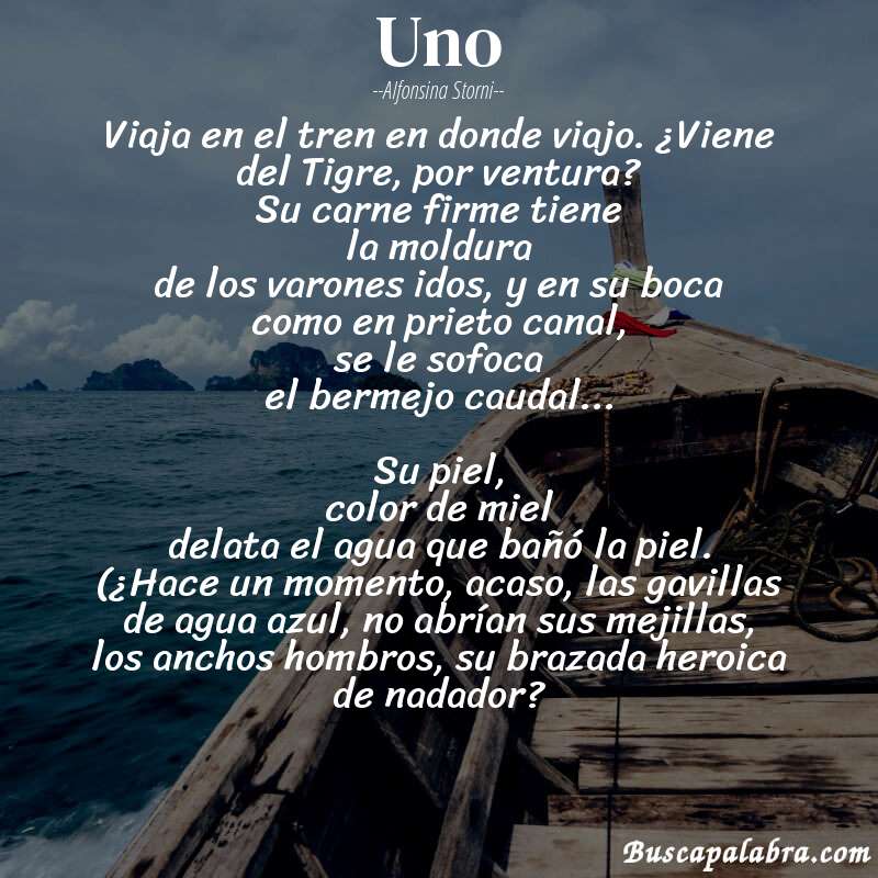 Poema Uno de Alfonsina Storni con fondo de barca