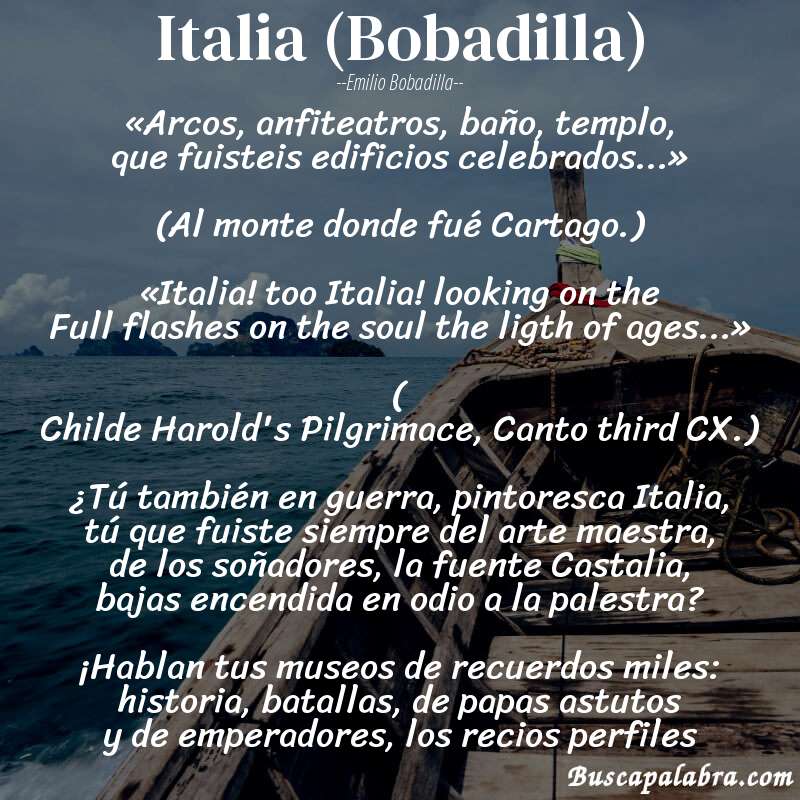 Poema Italia (Bobadilla) de Emilio Bobadilla con fondo de barca