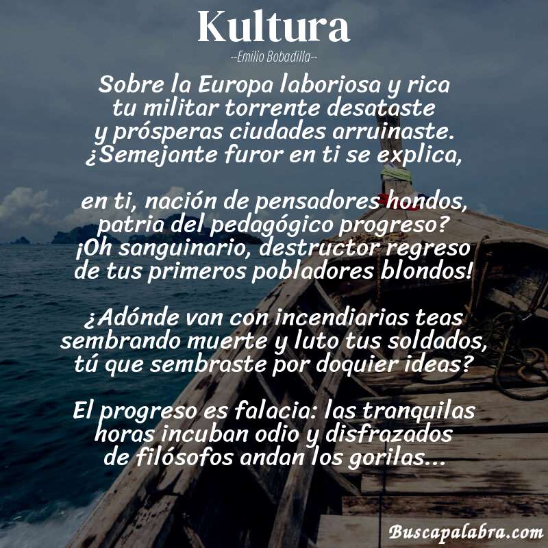 Poema Kultura de Emilio Bobadilla con fondo de barca