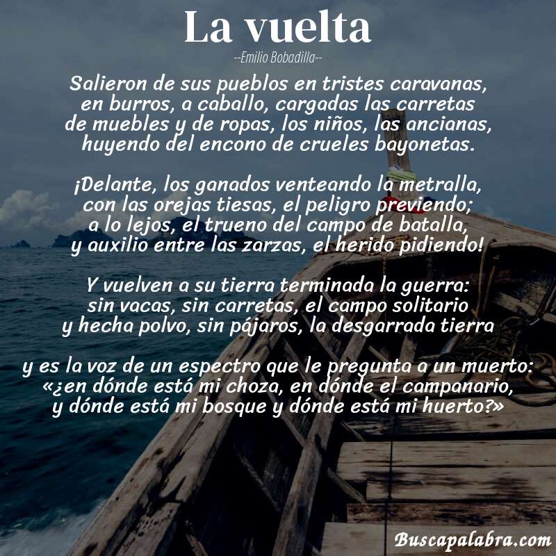 Poema La vuelta de Emilio Bobadilla con fondo de barca